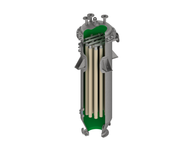 LENZING CakeFil – rez filtračnou sviečkou so suchým výstupom / dry-discharge candle cutaway