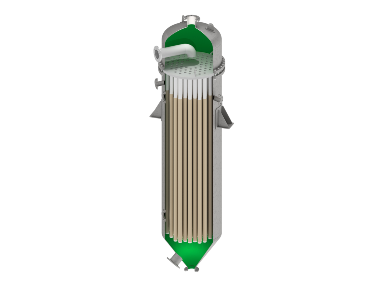 LENZING CakeFil – rez filtračnou sviečkou s mokrým výstupom / wet-discharge candle cutaway