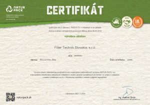 Certifikát NATUR-PACK: výrobca obalov