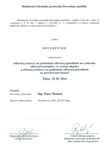 Osvedčenie MŽP
