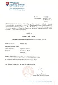 Osvedčenie o odbornej spôsobilosti na autorizovanú spracovateľskú činnosť