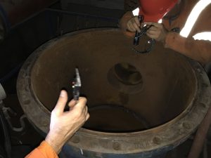 View inside a tank during fluid condition inspection